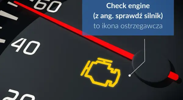 Żółta ikona "check engine" na desce rozdzielczej, sygnalizująca problem z silnikiem.