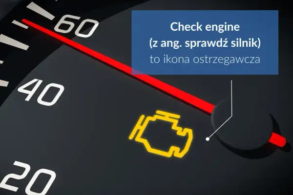 Żółta ikona "check engine" na desce rozdzielczej, sygnalizująca problem z silnikiem.