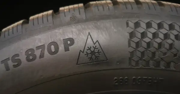 Opony TS 870P z symbolem płatka śniegu i gór, oznaczone jako M+S, gotowe na zimowe wyzwania.