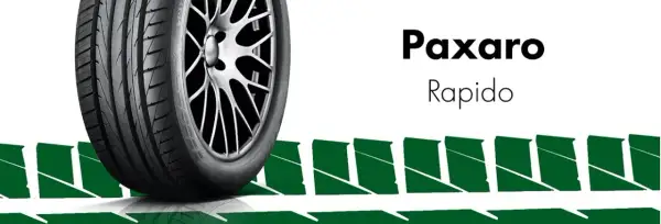 Opona Paxaro Rapido na białym tle, z zielonym wzorem bieżnika.