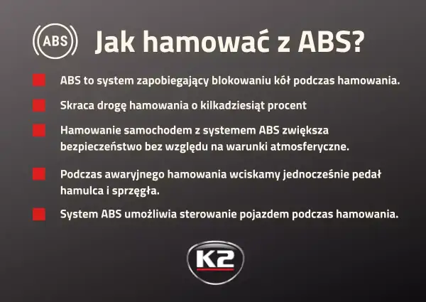 Jak hamować z ABS? System zapobiega blokowaniu kół, skraca drogę hamowania i zwiększa bezpieczeństwo. Podczas awaryjnego hamowania wciskamy pedał hamulca i sprzęgła. ABS umożliwia sterowanie pojazdem.